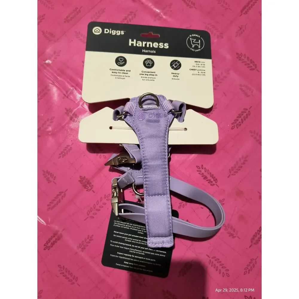 Diggs Extra Small Dog Adjustable Harness Purple Heavy Duty One Leg Step In